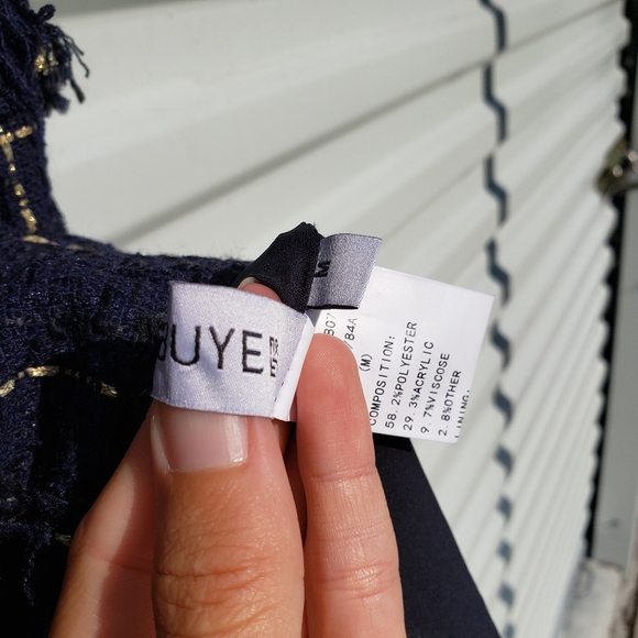 Onebuye Tweed Asymmetrical Sleeveless Raw Hem Blue Plaid Dress - Picture 9 of 14